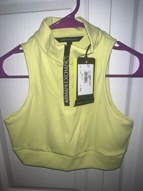 Armani Exchange Neon Yellow High-Neck Zip Crop Top